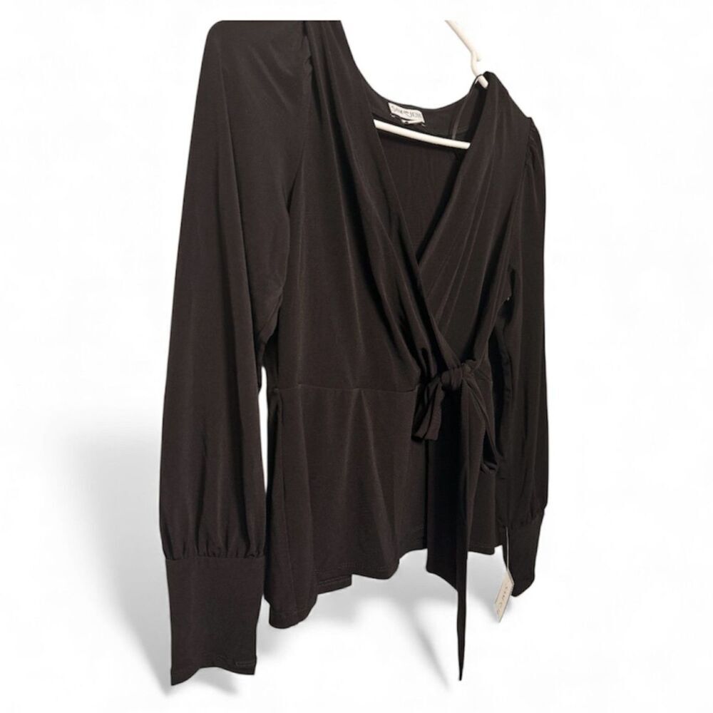 Sam and Jess, Black Long Sleeve Wrap Blouse, Size Small Petite (NWT) - Picture 3 of 5